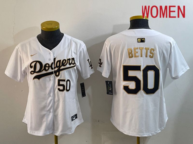 Women Los Angeles Dodgers #50 Betts White Game 2024 Nike MLB Jersey style 1218